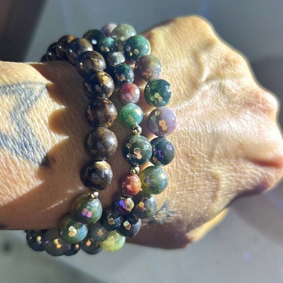 Dee Berkley Set of (3) 6mm Mystic Coated Marine Agate with 8mm Multi-Colored Aga - Picture 10 of 12